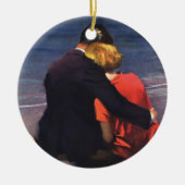 ヴィンテージロマンチックラブロマンスオンビーチ セラミックオーナメント (正面)