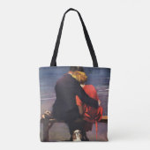 ヴィンテージロマンチックラブロマンスオンビーチ トートバッグ (裏面)