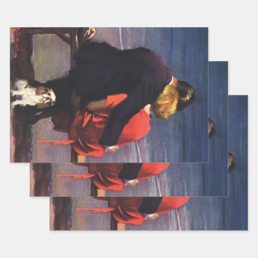 ヴィンテージロマンチックラブロマンスオンビーチ ラッピングペーパーシート (セット)