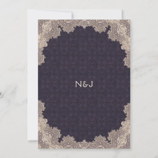 ヴィンテージロマンチックレースパープルエレガントブライダルシャワー 招待状 (裏面)