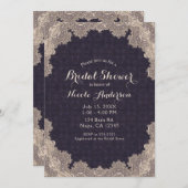 ヴィンテージロマンチックレースパープルエレガントブライダルシャワー 招待状 (正面/裏面)