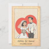 ヴィンテージロマンチック新郎新婦50年代漫画結婚ズ 招待状 (正面)