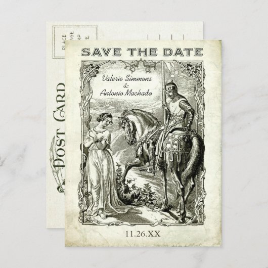 ヴィンテージロマンチック日付はがきを保存 案内ポストカード (正面/裏面)