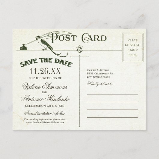 ヴィンテージロマンチック日付はがきを保存 案内ポストカード (裏面)