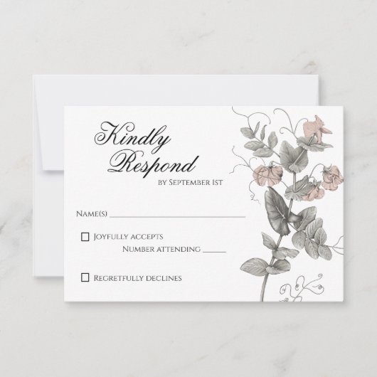 ヴィンテージロマンチック植物学結婚式招待状rsvp 出欠カード (正面)