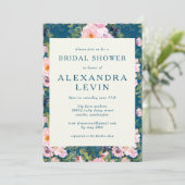 ヴィンテージロマンチック花模様インブルーブライダルシャワー 招待状 (スタンド正面)