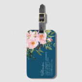 ヴィンテージロマンチック花模様インブルー名前をカスタムする ラゲッジタグ (正面縦)