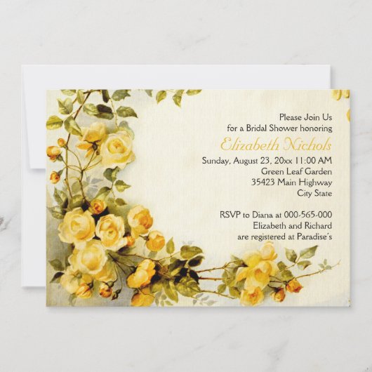 ヴィンテージロマン結婚ティックバラブライダルシャワー 招待状 (正面)