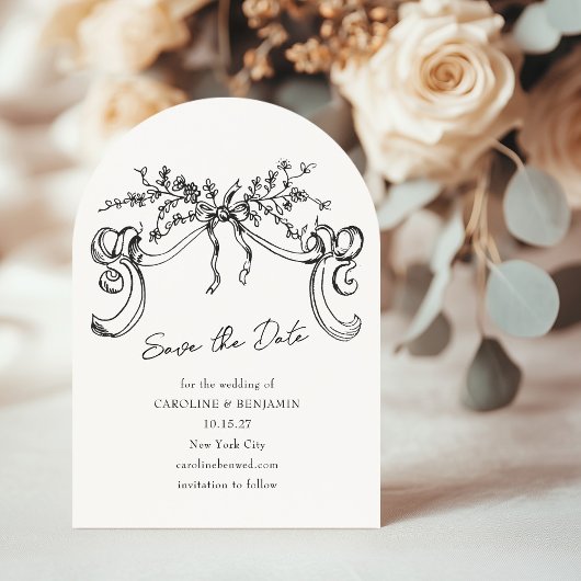 ヴィンテージロマン結婚ティック白黒のアーチ形 招待状