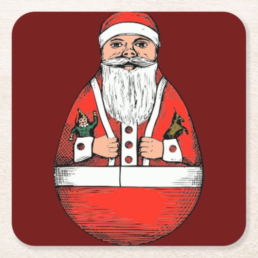 ヴィンテージロリーポリサンタクロースクリスマス スクエアペーパーコースター (正面)