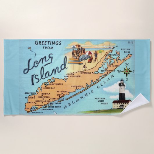 ヴィンテージロングアイランドの地図 ビーチタオル (正面)