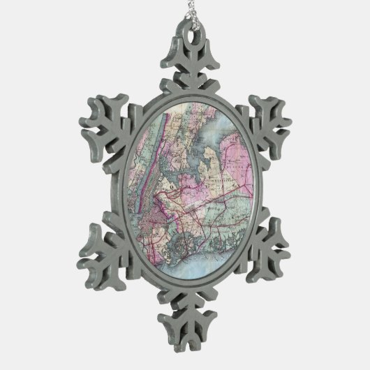 ヴィンテージロングアイランドの地図(1880年) スノーフレークピューターオーナメント (左)