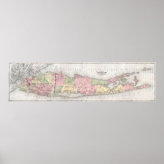 ヴィンテージロングアイランドニューヨークの地図(1873年) ポスター (正面)