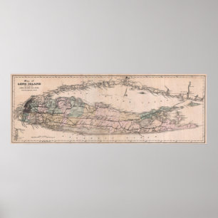 ヴィンテージロングアイランドNY鉄道地図(1882) ポスター
