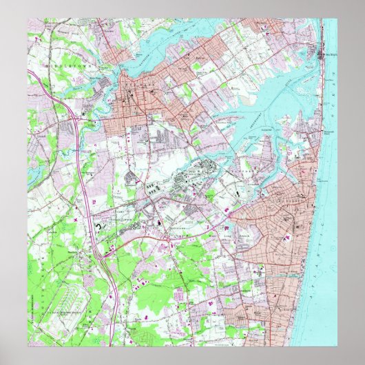 ヴィンテージロングブランチ&レッドバンクNJの地図(1954) ポスター (正面)