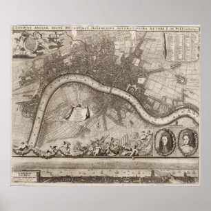 ヴィンテージロンドンの地図(1693) ポスター