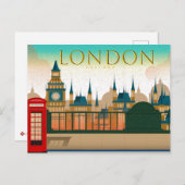 ヴィンテージロンドンイングランドブリッジビュー&電話ブース ポストカード (正面/裏面)