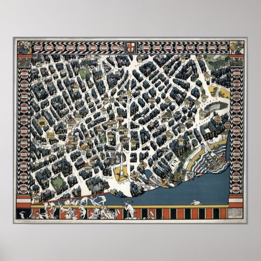 ヴィンテージロンドンシアターランドの地図1915 ポスター (正面)