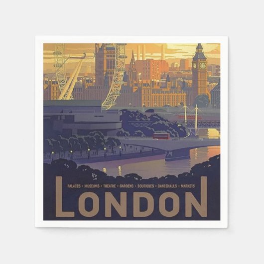 ヴィンテージロンドンビッグベン国会議事堂テムズリバー スタンダードカクテルナプキン (正面)