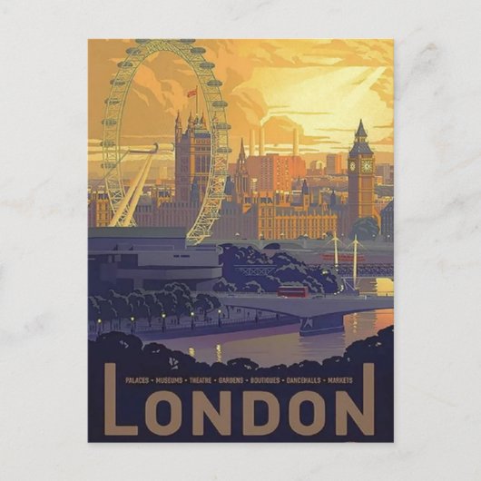 ヴィンテージロンドンビッグベン国会議事堂テムズリバー ポストカード (正面)