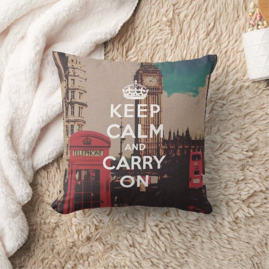 ヴィンテージロンドンランドマークKeep Calm and Carry On クッション (ブランケット)