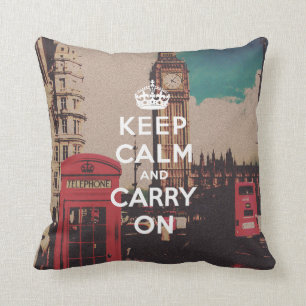 ヴィンテージロンドンランドマークKeep Calm and Carry On クッション