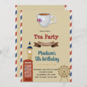 ヴィンテージロンドン茶パーティーテーマの招待 招待状 (正面/裏面)