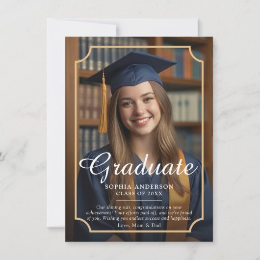 ヴィンテージロースクールのカスタマイズ可能な写真の発表 招待状 (裏面)