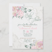 ヴィンテージローズとアンティークレースのベビーシャワー 招待状 (正面)