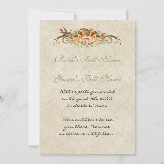 ヴィンテージローズと鳥たち,  サンキュウ【結婚式の案内】 招待状 (正面)