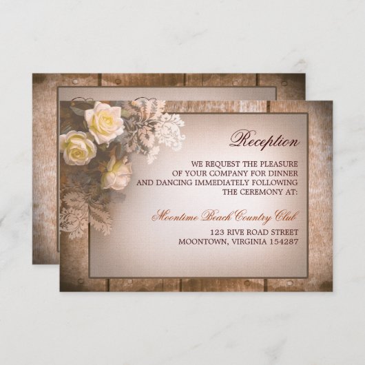 ヴィンテージローズのウェディングレセプションのデザイン エンクロージャーカード (正面/裏面)