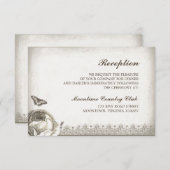 ヴィンテージローズの描かれたウェディングレセプションのデザイン エンクロージャーカード (正面/裏面)