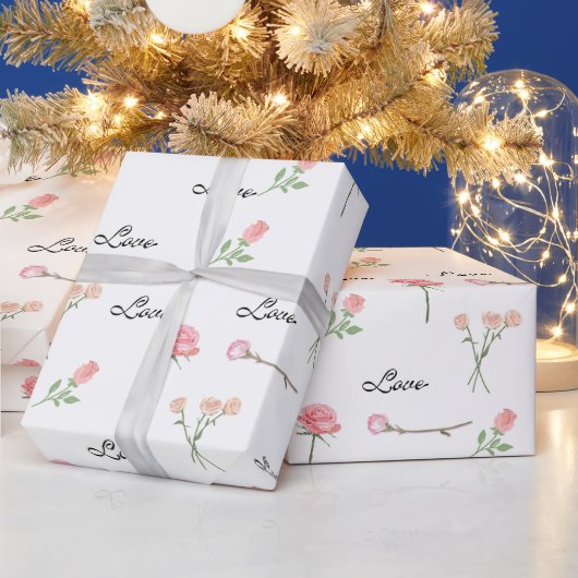 ヴィンテージローズの花柄ラブ包装紙 ラッピングペーパー (クリスマス)