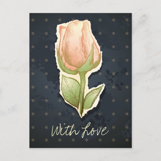 ヴィンテージローズバッド黒はがき ポストカード (正面)