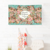 ヴィンテージローズブーケターコイズピンクブライダルシャワー 横断幕 (インサイチュ)