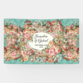 ヴィンテージローズブーケターコイズピンクブライダルシャワー 横断幕 (横)