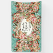 ヴィンテージローズブーケターコイズピンクブライダルシャワー 横断幕 (縦)