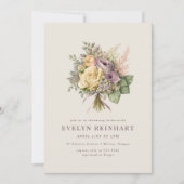 ヴィンテージローズブーケダスティパープルブライダルシャワー 招待状 (正面)