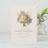 ヴィンテージローズブーケダスティパープルブライダルシャワー 招待状 (スタンド正面)