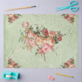 ヴィンテージローズブーケピーチピンクミントデクページ 薄葉紙 (クラフト)