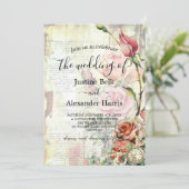 ヴィンテージローズ写真QRコードウェディング 招待状 (スタンド正面)