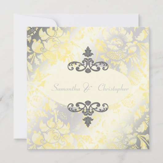 ヴィンテージローズ + イエロー/グレー 招待状 (正面)