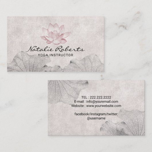 ヴィンテージロータススケッチメディテーションヨガインストラクター 名刺 (正面/裏面)