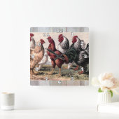 ヴィンテージローター鶏カントリーキッチンクロック スクエア壁時計 (ホーム)