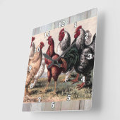 ヴィンテージローター鶏カントリーキッチンクロック スクエア壁時計 (傾斜)