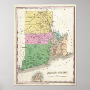 ヴィンテージロードアイランドの地図(1827年) ポスター