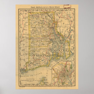 ヴィンテージロードアイランドの地図(1875年) ポスター