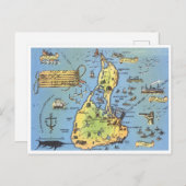 ヴィンテージロードアイランド・ブロック島の地図 ポストカード (正面/裏面)