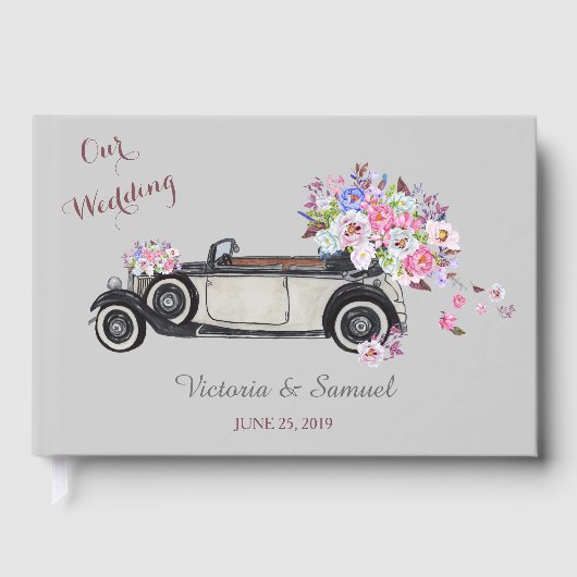 ヴィンテージロードスターとブーケ結婚ーズ ゲストブック (正面)