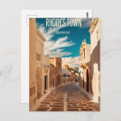 ヴィンテージロードズタウンギリシャ旅行アート ポストカード (正面/裏面)